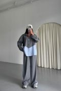 POLYVİSKON - POPLİN PARÇALI GÖMLEK PANTOLON TAKIM - Gri resmi
